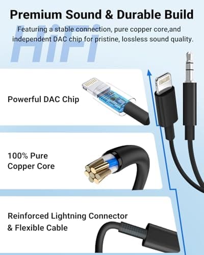 Aux Cord for iPhone,[Apple MFi Certified] Lightning to 3.5 mm AUX Cable for Car Stereo, Speaker, Headphone, Auxiliary Audio Cable Compatible with iPhone 14 13 12 11 XS XR X 8 7 3.3FT Black — view 2