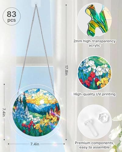 Acrylic Jigsaw Puzzle Suncatcher, 83 Pieces Sun Catcher Stained Glass Acrylic Puzzle, DIY Suncatcher Puzzle Kit for Birthday Gift, Home Decor, Adults, Women, Men, Mom (H)