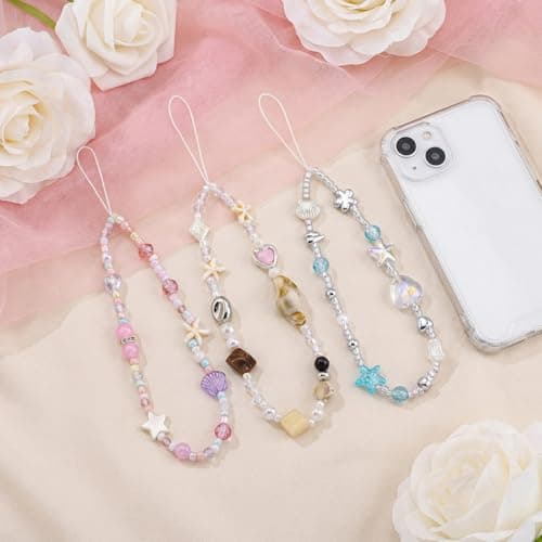 BESARME 3 PCS Beaded Phone Charm Wrist Strap Lanyard Cute Camera Wrist Straps Bead Phone Bracelet Strap Keychain for Women — view 2