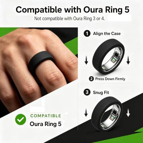 2-Pack Silicone Case Compatible with Oura Ring 5, Smart Ring Protectors, Soft Anti-Scratch Protective Sleeves,Black+ Translucent,Medium — view 2