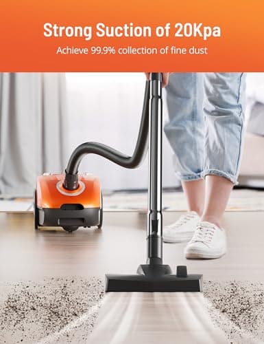 Bagged Canister Vacuum Cleaner, Canister Vacuum Cleaners for Home, Automatic Cord Rewind, Portable Corded Vacuum Cleaner with 3 Replacement Bags for Hard Floors, Pet Hair, Carpet and Upholstery