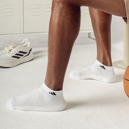 adidas Men's Athletic Cushioned Low Cut Ankle Socks (6 Pairs) Durable & Comfortable, Heather Grey/Black, L — view 2