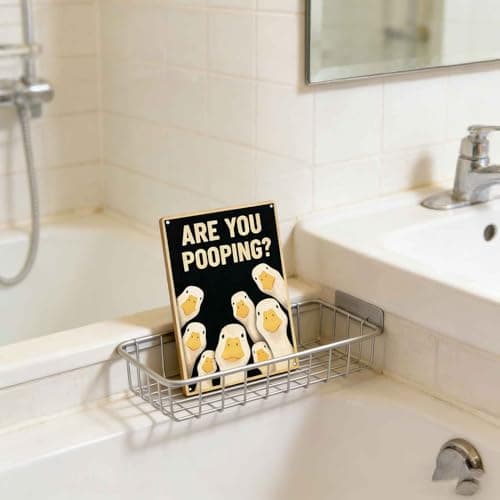 Silly Goose Metal Wall Art Fun Duck Yellow Decor Painting Pictures ARE YOU POOPING? Signs posters Prints for Interior Outdoor Room Hotel Resort bathroom Home Decoration 8x12In — view 5
