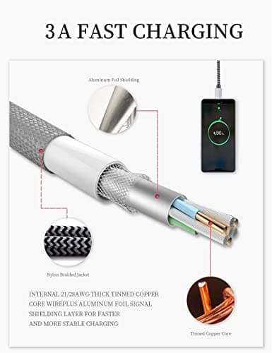 Teeind USB Type C Cable Fast Charging, Tpc001 5 Pack(6Ft 3A) Braided C Charger Cables Compatible with Samsung S10e/note 9/s10/s9/s8 Plus/A80/A50/A20 — view 5