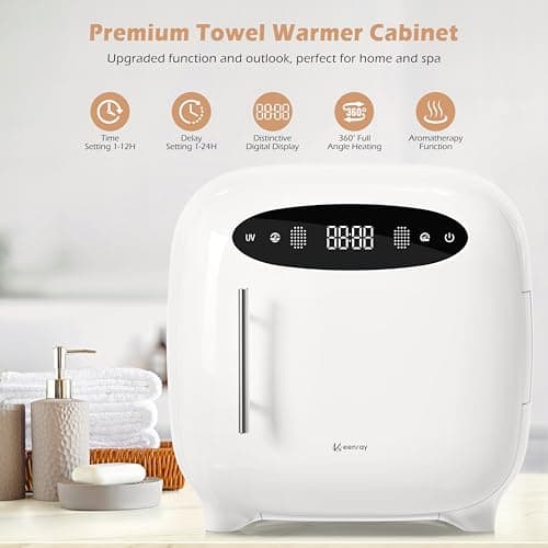Keenray Hot Towel Warmer Cabinet, Professional Spa Towel Warmer with Digital Screen, Adjustable Timer and Delay, Customized Fragrance, Heat Dry & Wet Towels for Spa, Salon, Home 14 L Snow White