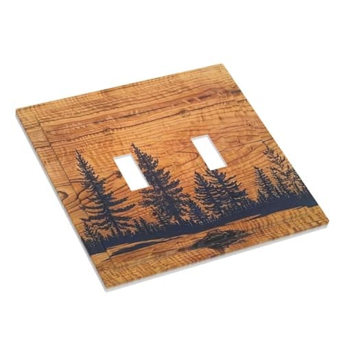 Forest Pine Tree Woodland Woods Grain Decorative 2 Gang Outlet Light Switch Cover Double Toggle Switch Wall Plate, Unbreakable Polycarbonate Thermoplastic Face Plate(Not Wood) — view 2