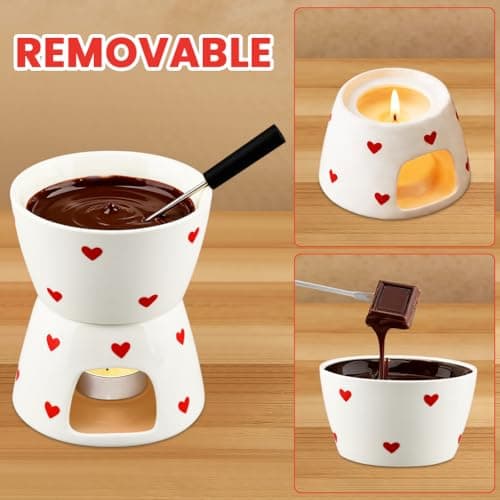 Fondue Cup with 2 Dipping Forks,Ceramic Chocolate Melting Cup Set,Mini Chocolate Melting Mug For Date Night Birthday Wedding Gifts,Can Mel t Chocolates,Butter and Cheese(12*10.5*10.3cm,COLOR:White) — view 2