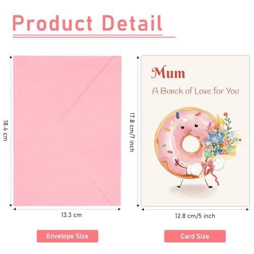 HOMANGA Mothers Day Card for Mom, Mothers Day Gift from Son or Daughter, Cute Donut Flower Design, Heartfelt Happy Mother's Day Greeting Card with Envelope