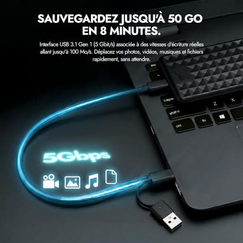 ModusTech Facet 500GB External Hard Drive Portable USB-C/USB 3.1 Plug & Play Ultra-Slim HDD Hard Drive for Backup, Gaming, PC, Mac, Laptop, PS4, Xbox, Smart TV (Blue) — view 3