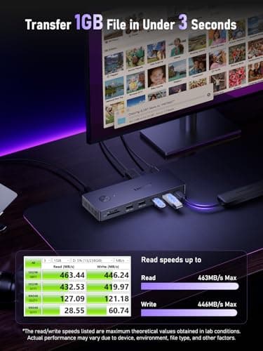 Lemorele 13-in-1 USB-C Docking Station, Triple Monitor Dock, DP 1.2 & 2×HDMI 2.0 4K@60Hz, DP DSC for 4K@30 Triple Display, 100W PD, Gigabit Ethernet, USB 3.0/2.0, SD/TF, Audio, for Windows Laptops — view 3