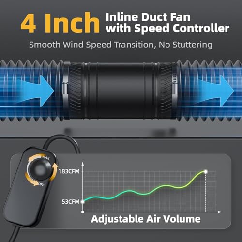 ONVEAN 4 Inch Inline Duct Fan with Speed Controller, Upgraded Inline Fans High-Efficiency Exhaust Duct Fan, Low Noise HVAC Ventilation in Basement Bathroom Workshop Attic Grow Tent — view 4