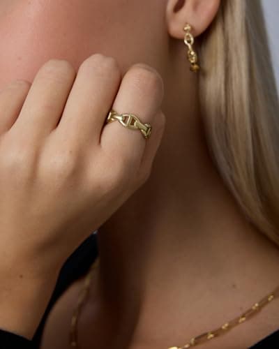 PAVOI Waterproof Link Ring - 14K Yellow Gold Plated Link Chain Ring for Women - Stackable Stainless Steel Thin Trendy Jewelry - Yellow Gold - Size 8