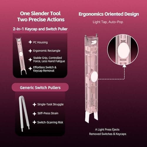 GATERON Twins Switch Puller Keycap Puller, DIY Tool Easily Remove and Replace Gaming Keyboard Switches and Keycaps Integrated for Mechanical Keyboard (Pink) — view 4
