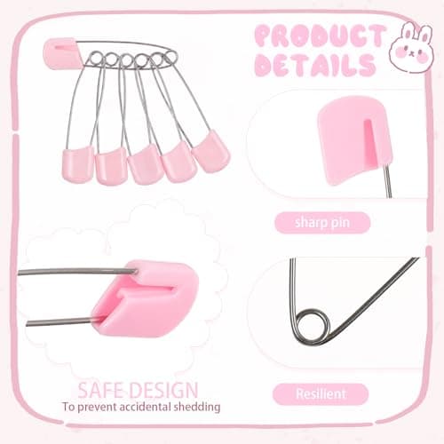 WILLBOND 50 Pcs Safety Pins 2.2 Inch Plastic Head Cloth Pins with Locking Closures Stainless Steel with Velvet Bag, Light Pink — view 2