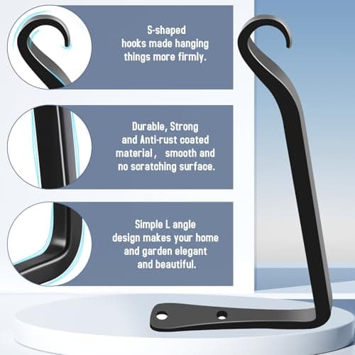 FEED GARDEN 2 Pack 8 Inch Hanging Plant Bracket Wall Hooks Decorative Plant Hangers for Outdoor Hanging Bird Feeders, Wind Chimes, Plant Baskets, Black — view 2