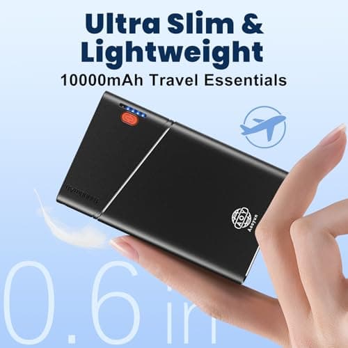 Aaoyun 10000mAh Portable Power Bank, 22.5W PD Fast Charging Battery Pack with Built-in USB-C Cable, Ultra-Slim External Phone Charger for iPhone 17/16/15, Samsung Galaxy S24, Android (Black) — view 2