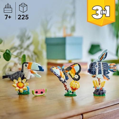 LEGO Creator 3 in 1 Wild Animals: Tropical Toucan Building Toy for Kids- Jungle Building Blocks & Learning Toy for Girls & Boys, Ages 7+ - Build 3 Animal Toys in 1 Set - Gift for Birthdays - 31173