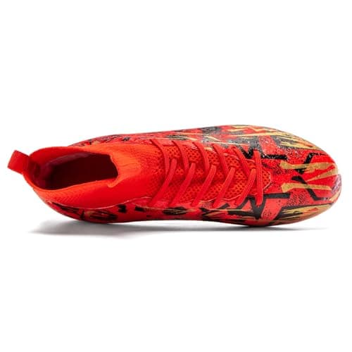 PMKZSES High-Top Soccer Cleats for Outdoor Training Matches Football Shoes Red — view 5