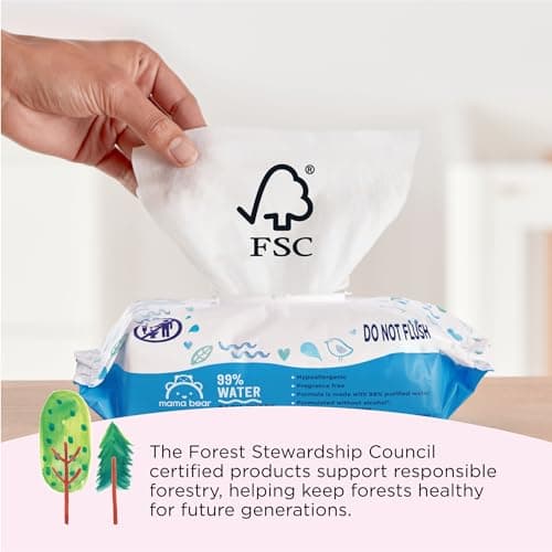 Amazon Brand - Mama Bear 99% Water Baby Wipes, Hypoallergenic, Fragrance Free, 216 Count Total (3 Packs of 72 Wipes Each) — view 4