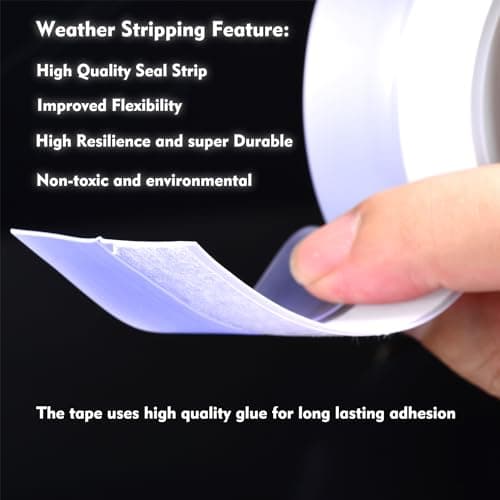 Silicone Seal Weather Stripping Tape 16.5 Feet Strip Bottom Draft Insulation Stopper Tape Weatherproof Soundproof for Door or Window Bathroom Shower Glass Gaps（45mm*5m） — view 2