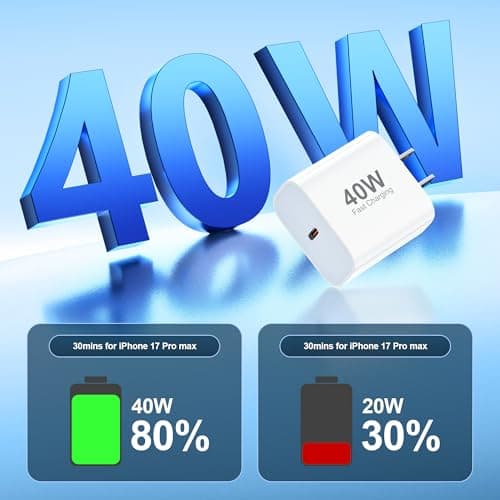 USB C Fast Charger for iPhone 17 16 15 Pro Max Charger Fast Charging,2Pack 40W USB C Wall Charger Block with 4FT + 6FT Type C Cable Cord for iPhone 17/17 Pro/17 Pro Max/Air/16/16 Pro Max/15/15 Plus — view 2