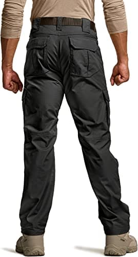 CQR Men's Tactical Pants, Water Resistant Ripstop Cargo Pants, Lightweight EDC Work Hiking Pants, Outdoor Apparel, Duratex Mag Pocket Black, 34W x 32L