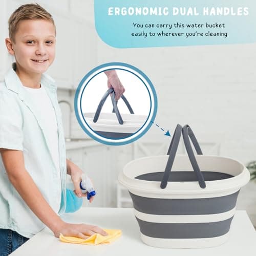 Collapsible Water Bucket with Handle, 10L(2.6 Gallon) Foldable Plastic Bucket for Mopping, Window Cleaning, Car Washing, Fishing, Ice Buckets for Camping, Portable Household Organizer Caddy — view 4