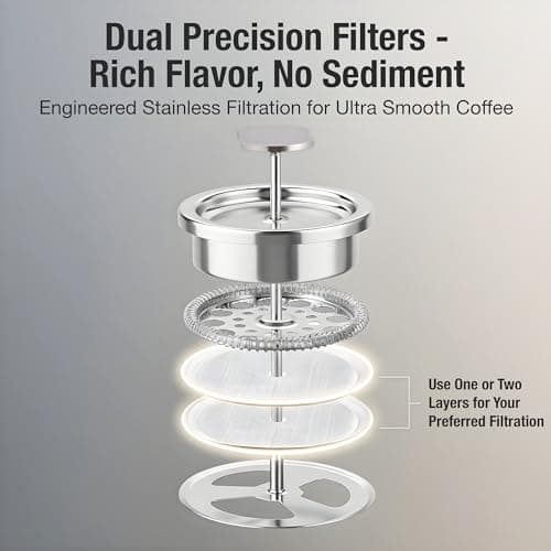 Small French Press Coffee Maker Set - 12 oz | Portable Travel French Press Coffee Maker | Double Wall Insulated with Dual Stainless Filters & 2 Steel Canisters for Grounds, Tea, Creamer & Sugar — view 4