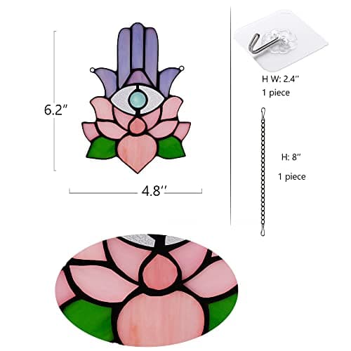HAOSUM Hamsa Hand Decor Stained Glass Window Hangings,Lotus Flower Suncatchers for Windows Amulet Meditation Home Decor,Spiritual Gift for Women,Baptism Blessing Housewarming Gift — view 5