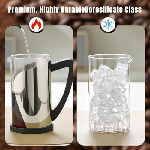 KYZ French Press Coffee Maker, 304 Stainless Steel with 4 Level Filter, 20oz Borosilicate Glass Coffee Press, Heat Resistant, Easy to Clean, 100% BPA Free for Coffee & Tea — view 2