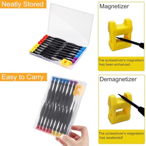 18PCS Mini Precision Screwdriver Set With Case, Lengnoyp Magnetic Small Flathead Phillips Pentalobe Torx Star Screwdriver Set Kit and Tweezers for Repairing Computer Eyeglass Phone Watch — view 3