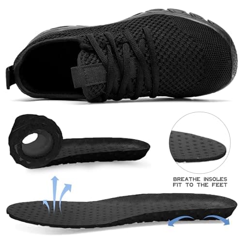 IQYNAM Running Shoes for Men Women Tennis Walking Slip on Unisex Slip-Resistant Work Shoes Breathable Athletic Workout Gym Black Sneakers Size Women 8.5/Men 7 — view 4