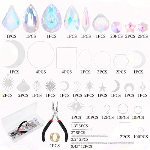 228Pcs DIY Suncatcher Kits for Adults, Crystal Suncatchers for Windows, Silver Sun Catcher Window Prism Rainbow Hanging Crystals Crafts for Women Garden Home Decor Gifts for Mother Wife Daughter