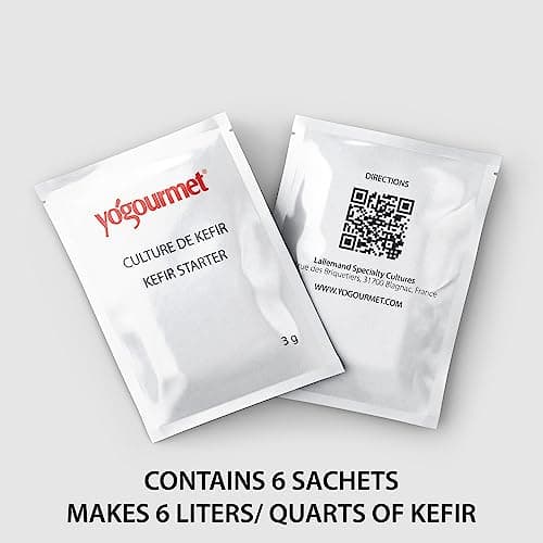 Yogourmet Kefir Starter (6 Pack) - Make Kefir at Home - Starter Culture - All Natural, Gluten Free, Kosher, Halal - 3 g Sachets