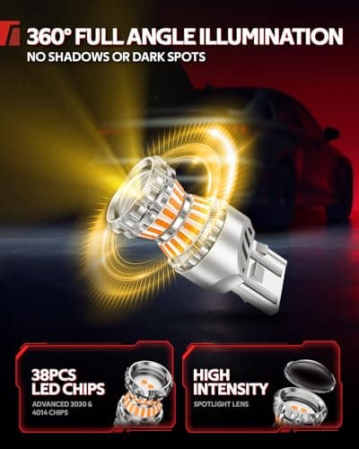 Torchbeam 7440 7443 LED Bulbs Turn Signal Light, Amber Yellow T20 W21W 7444 7441 Blinker Light, 500% Brighter with HD Projector, Plug and Play for Front Rear Turn Signal Side Marker Lights, Pack of 2 — view 4