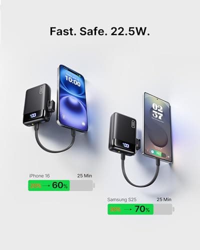 INIU Smallest 20000mAh Power Bank, 22.5W PD Fast Charging Portable Charger with Detachable Cable, Flight-Safe Battery Pack with LED Display for Travel Xiaomi iPhone Samsung Google, Mini Size, Black — view 3