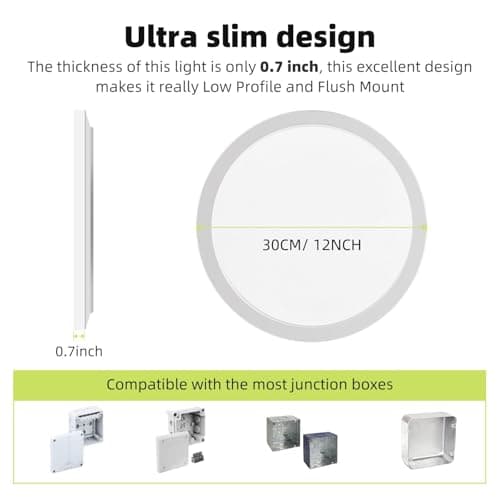 hepside 12Inch LED Flush Mount Ceiling Light Fixture,5 Color Temperature Options Closet Light Fixture,Small Round Slim Surface Ceiling Lights for Hallway Bathroom Bedroom Kitchen Bedroom — view 4