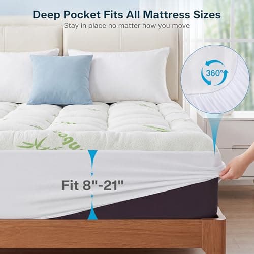 Waterproof Twin Size Mattress Topper Viscose Derived from Bamboo, Extra Thick Mattress Pad for Back Pain, Cooling Mattress Topper with Deep Pocket 8"-21",Green,Twin — view 3