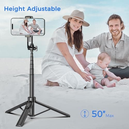 Selfie Stick Travel Tripod for Cell Phone with Remote Control and Phone Holder, Extendable Selfie Stick for iPhone, iPhone Tripod for Video Recording, 50 Inch, Black — view 2