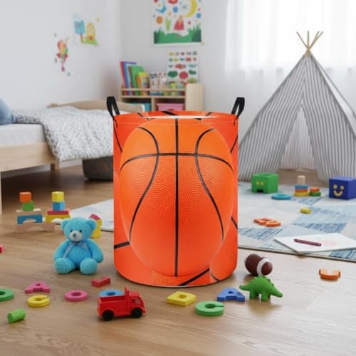 HIYAGON Baby Laundry Hamper Basket Baby Hamper for Nursery Boy and Girl Cute Kids Toys Storage Bin Organizer Boho Room Decor(Basketball) — view 4