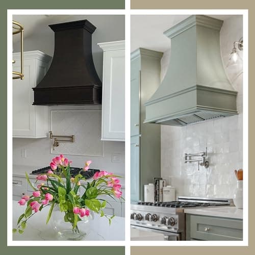 Riley & Higgs Unfinished Wood Kitchen Range Hood Cover, Curved Front Wall Mount Vent Hood, Classic Trim, Plywood with Maple, 43.5” W x 30” H