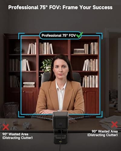 AOC 4K Webcam for PC with 1/2.55'' Sensor, 1080P 60FPS Streaming Camera with PDAF Autofocus, Privacy Cover, Plug & Play computer camera 75° FOV for Zoom/Mac/Switch 2, Includes Tripod & USB A-C Adapter — view 4
