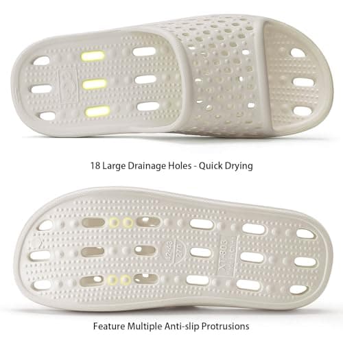 Xomiboe Shower Shoes for Men Women, Non Slip Quick Dry Shower Sandals with Drain Holes, Lightweight EVA Shower Slippers for Gym, College Dorm, Pool, Locker Room White EU37-38 — view 5