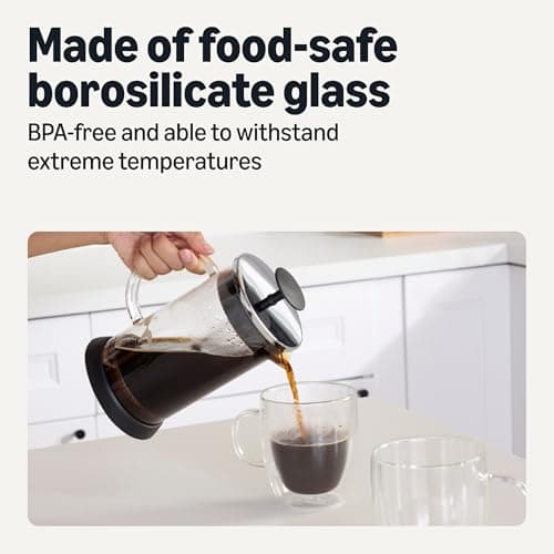 Amazon Basics French Coffee Press, 34 oz., Borosilicate Glass, BPA-Free, Triple Filtration System, Dishwasher-Safe Parts — view 3