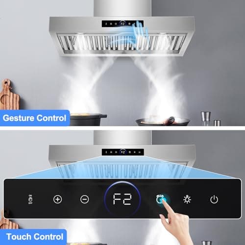 30 inch Range Hood Wall Mount, 1200 CFM with 4-Speed Gesture Sensing & Touch Control, Stainless Steel Ducted Kitchen Stove Vent Hoods with 2 LED Lights, Time Setting, Dishwasher-Safe Baffle Filters — view 2