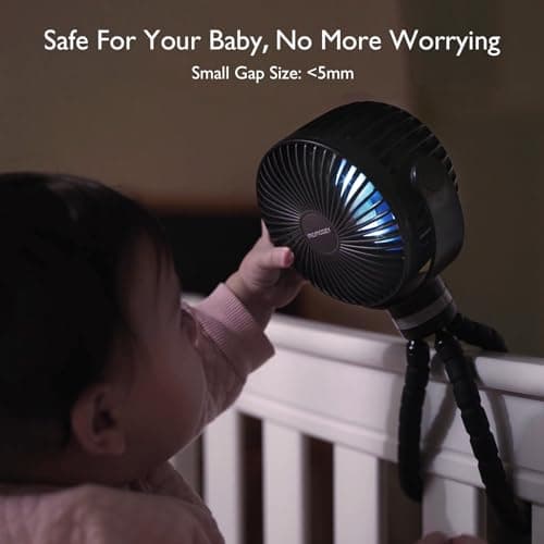 Momcozy 8000mAh Portable Stroller Fan | 27H Ultra-long Battery Life | Detachable 4 Speed 360°Rotate | 2 Modes LED Night Light, USB Rechargeable Handheld Cooling Fan for Travel, Car Seat, Bedroom — view 3