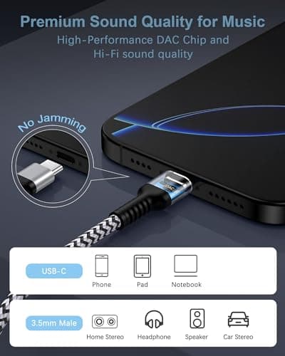 iPhone 17 USB C Aux Cord for Car 3.3ft, USB C to 3.5mm Audio Aux Jack Cable — view 3