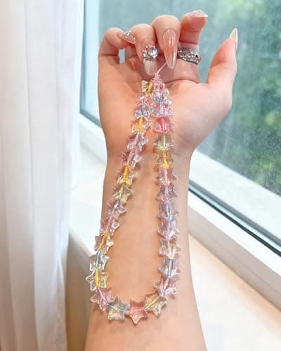 TRBR Star Phone Charm Wrist Strap, Beaded Lanyard Wristlet Chain, Anti-Theft Bracelet Strap for iPhone & More Cases (Rainbow Star) — view 2