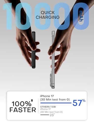 Enyneo Portable Charger, 10000mAh Battery Pack - Qi2 Certified, 22.5W Fast Charging Wireless Magnetic Power Bank for iPhone 17/ Air/ 16/15/14/13/12 Series, Travel Camping Essential-Black — view 5