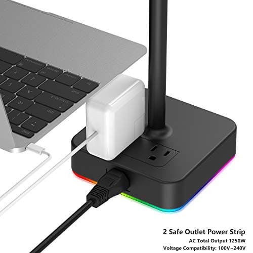 KAFRI RGB Headphone Stand with USB A&C Charger Desk Gaming Headset Holder Hanger Rack with 3 USB Charging Port and 2 Outlet - Suitable for Gamer Desktop Table Game Earphone Accessories Boyfriend Gifts — view 3